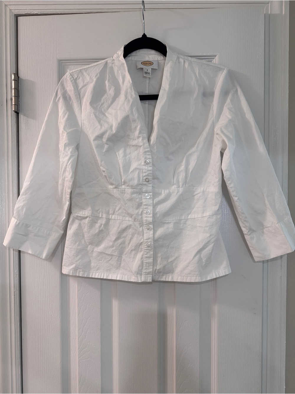 Talbots White Button-Front 3/4 Sleeve Blouse